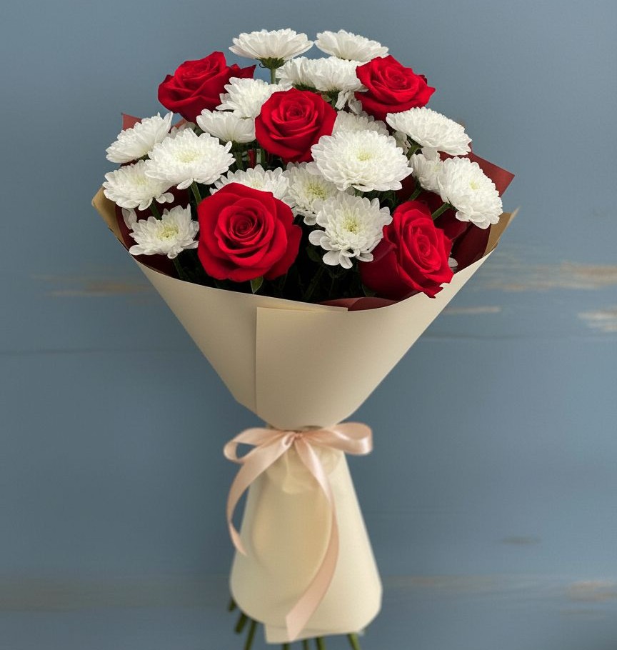 Букет цветов из: Розы и Хризантемы в Некрасовское