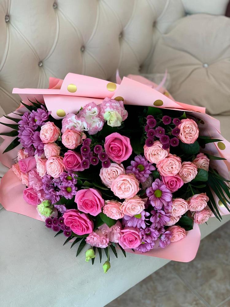 Букет цветов из: Хризантемы, Розы и Лизиантусы в Некрасовское