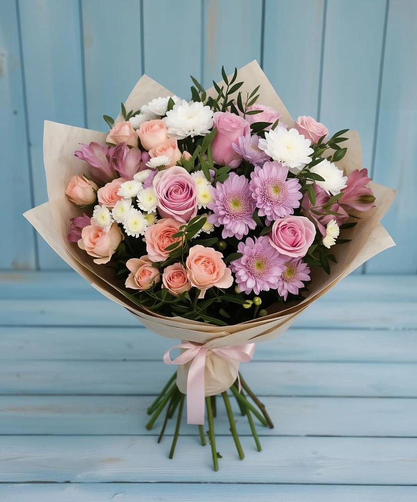 Букет цветов из: Хризантемы, Розы и Альстромерии в Некрасовское