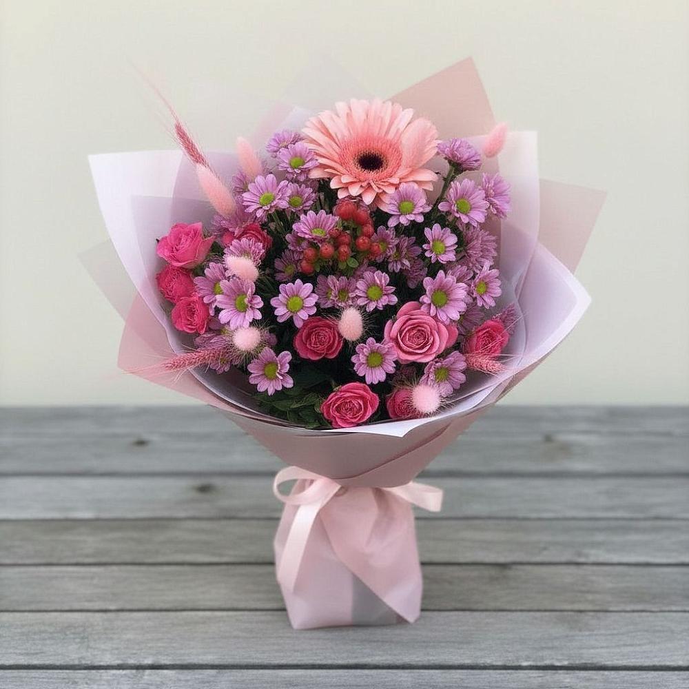 Букет цветов из: Розы, Герберы и Хризантемы в Некрасовское
