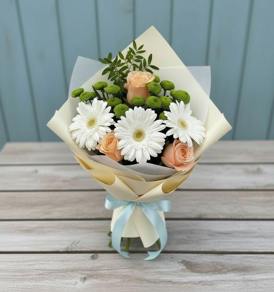 Букет цветов из: Герберы, Розы и Хризантемы в Некрасовское