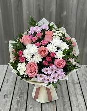 Букет цветов из:  Альстромерии, Гвоздики, Розы и Хризантемы в Некрасовское